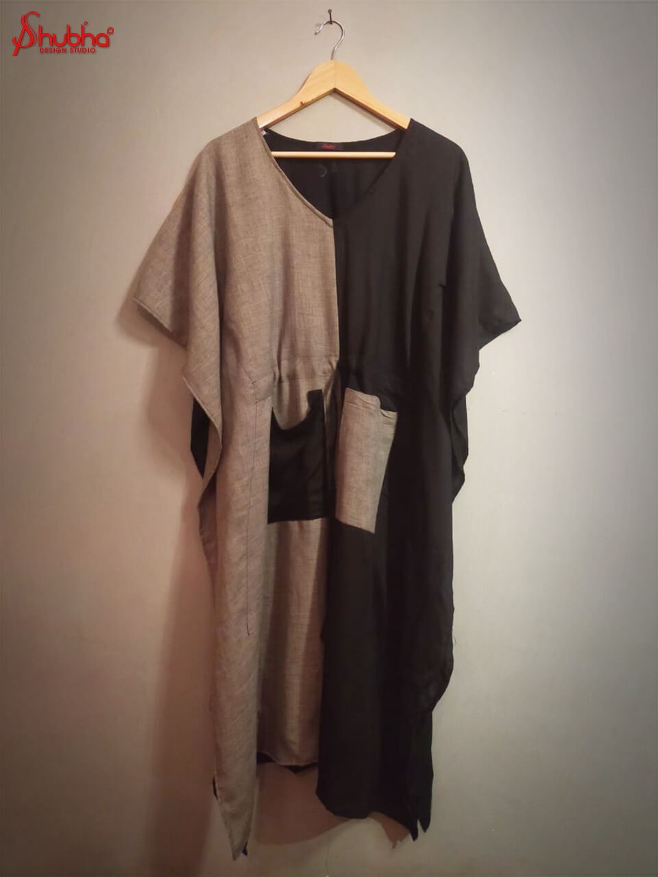 Black & grey kaftan dress with pockets