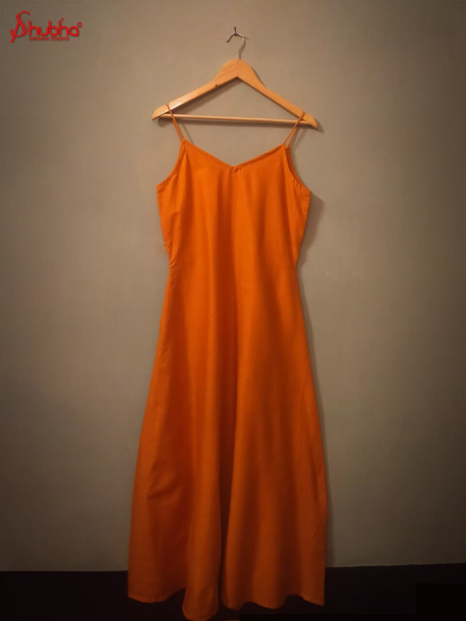 Khadi cotton rust orange strappy long dress