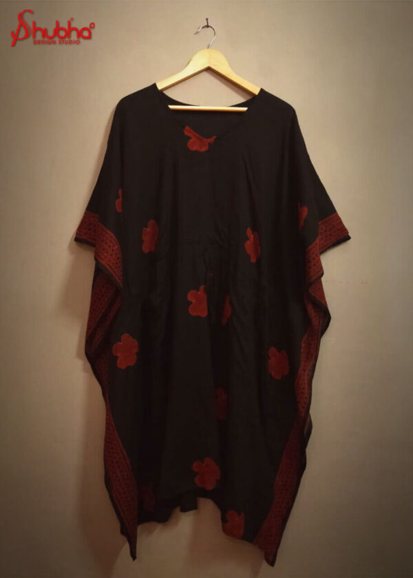 Red hibiscus kaftan dress