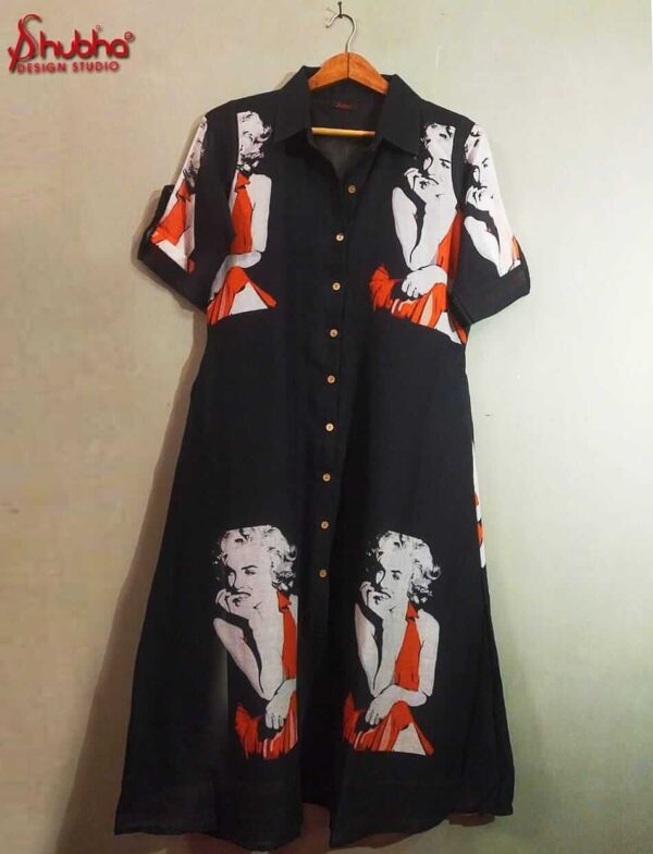 Black Collared Shirt Dress With MarylynMonroe Print