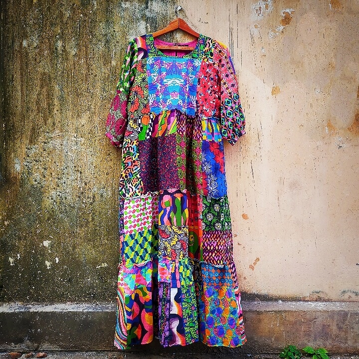 Organic Cotton Hippie Long Multicoloured Dress