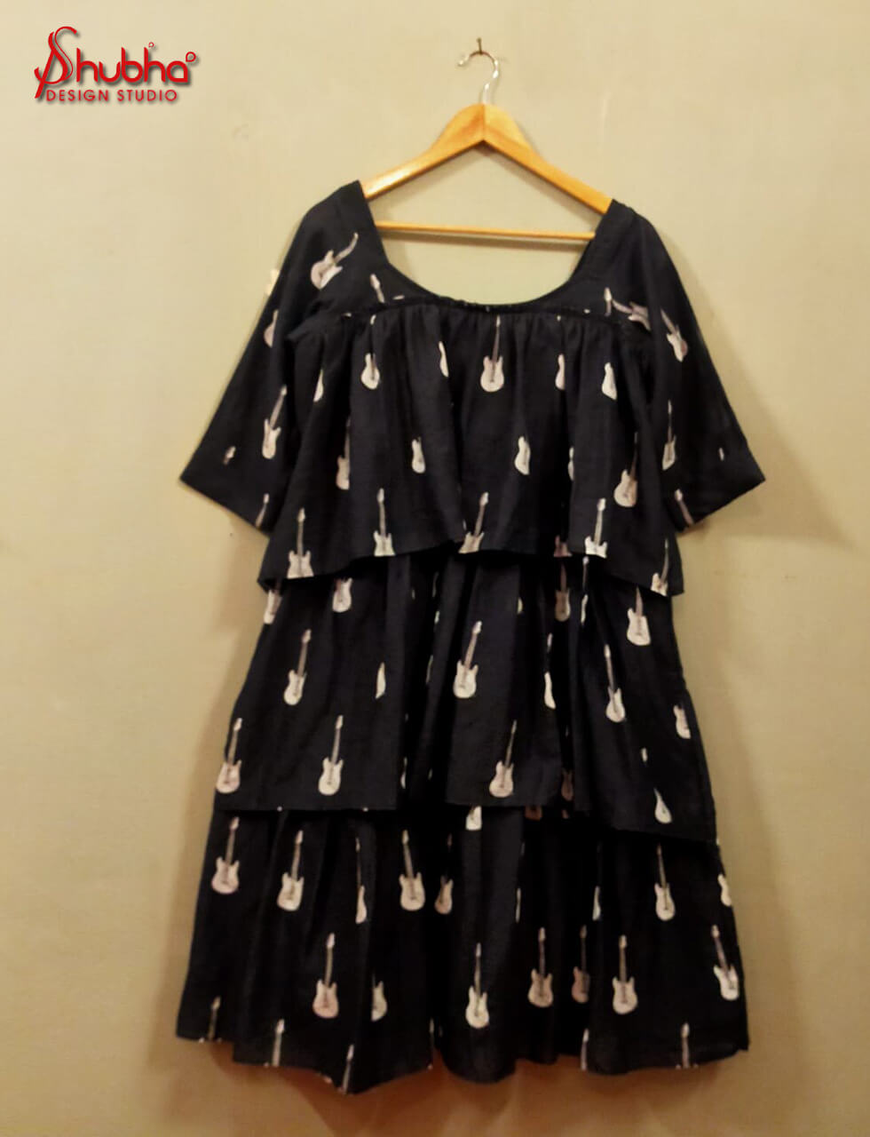 Guitar Printed 3 Tiered Frill Dress