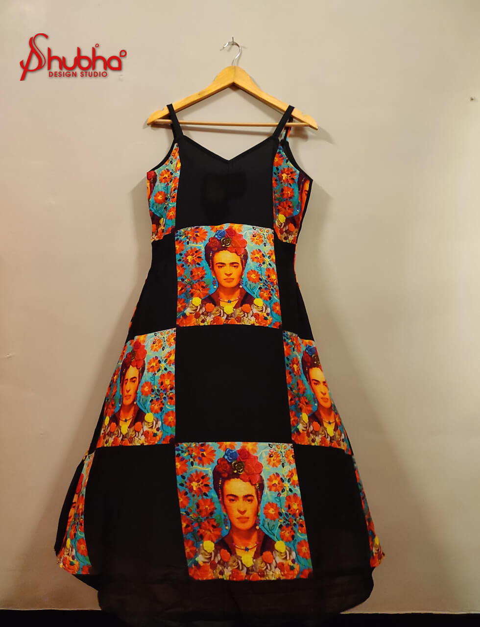 Black Frida Kahlo Strappy Dress
